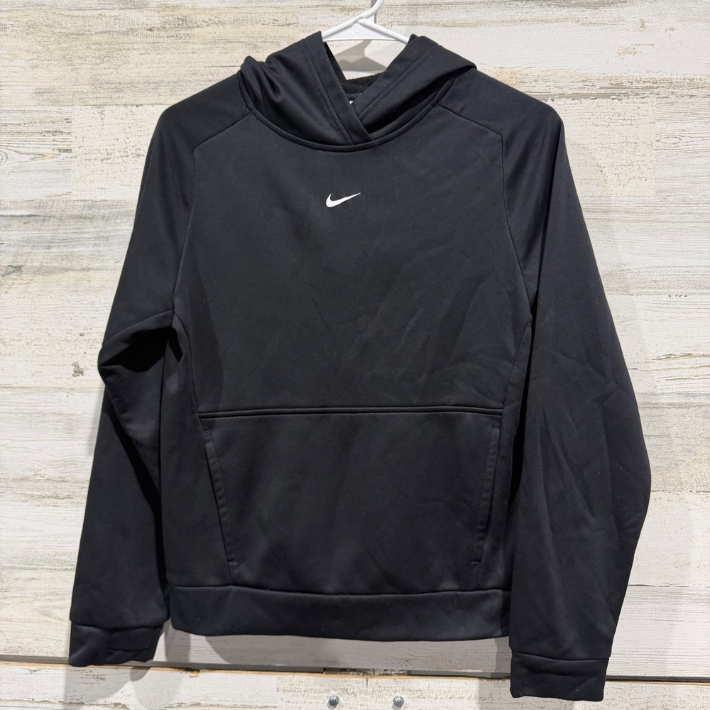 Nike Therma-FIT Hoodie Boys Large Black Pullover Swoosh Athletic EUC